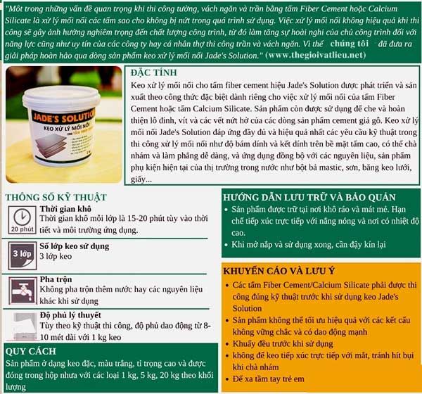 thông số kỹ thuật keo xử lý mối nối